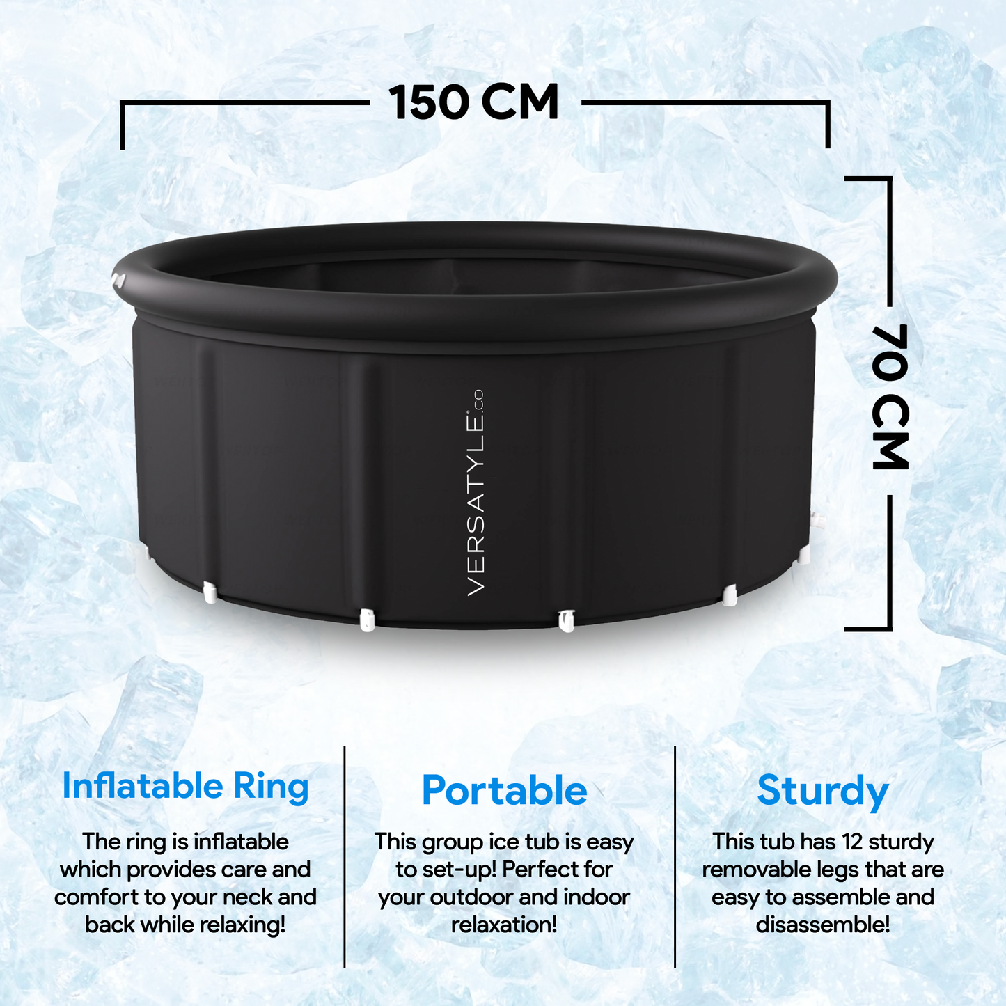 XXL Group Ice Bath Tub, Portable & Inflatable Outdoor Cold Plunge Tub for Athletes Recovery and Cold Water Therapy with Protective Cover, Drain Pipe, Pump, and Repair Patch By Versatyle