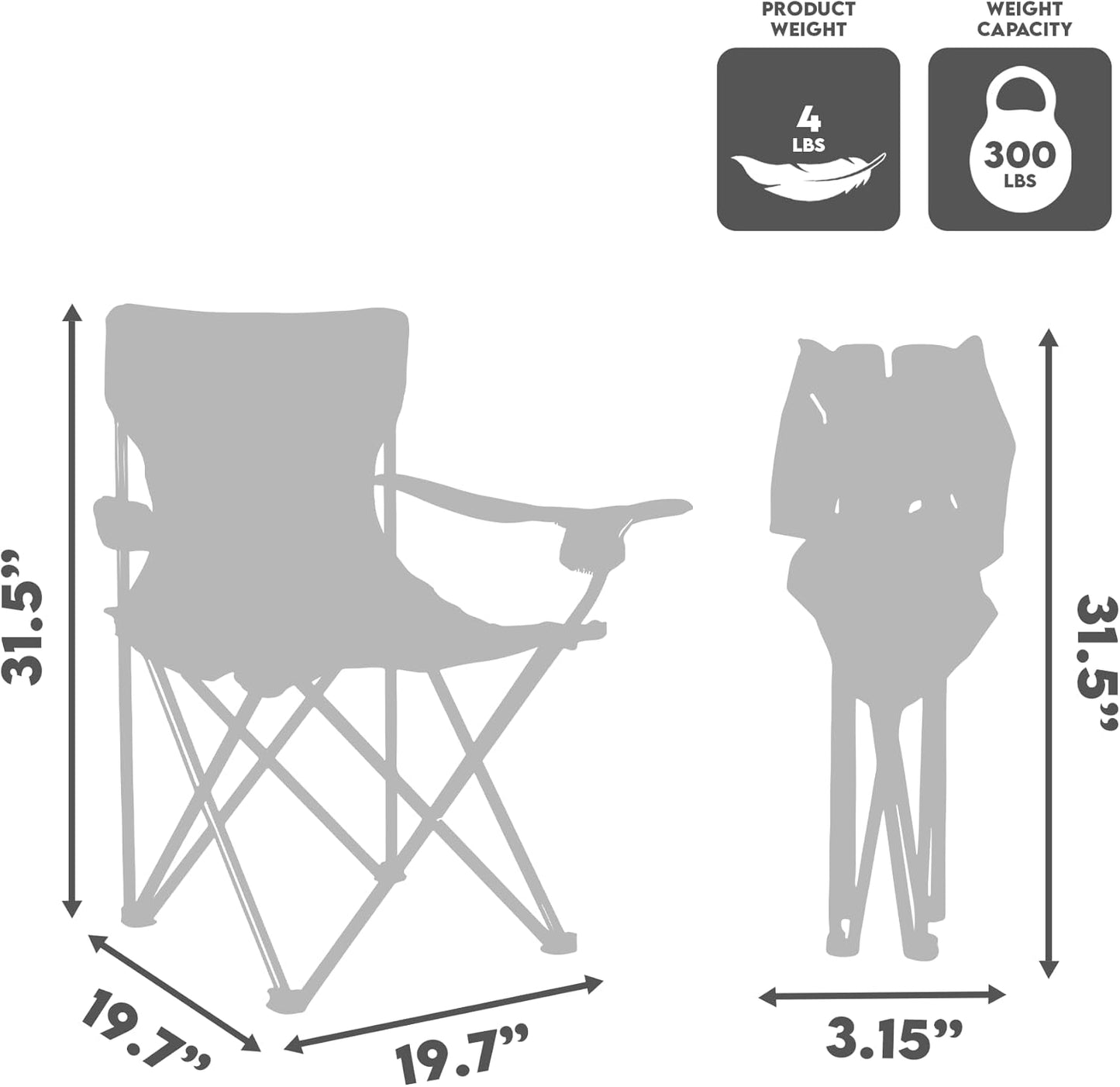 Versatyle Set of 4 Heavy Duty Folding Camping Chairs, Portable Outdoor Chairs Ideal for Travel, Beach, and Lawn - Foldable Chair Supports 300lbs Collapsible Chair with Storage Bag (Blue)