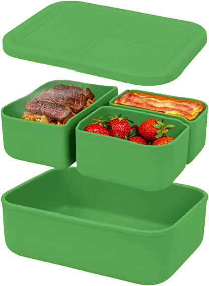 Versatyle Platinum Silicone Bento Box, Leak Proof Lunch Box 2 Pack with 3 Removable Compartments, Container Snack Box, Microwave, Freezer and Dishwasher Safe