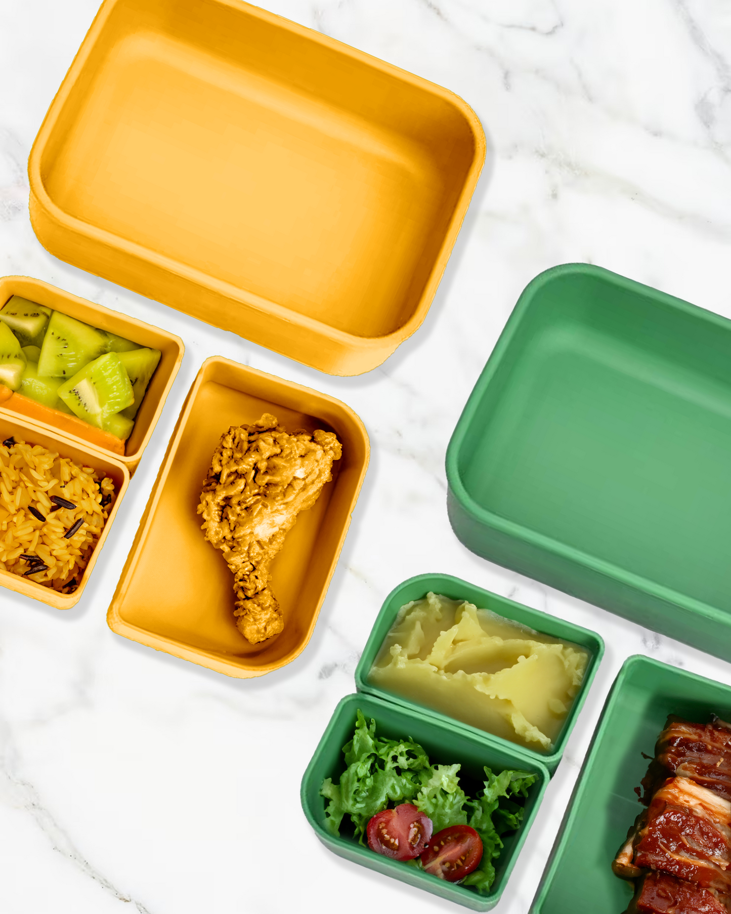 Versatyle Platinum Silicone Bento Box, Leak Proof Lunch Box 2 Pack with 3 Removable Compartments, Container Snack Box, Microwave, Freezer and Dishwasher Safe