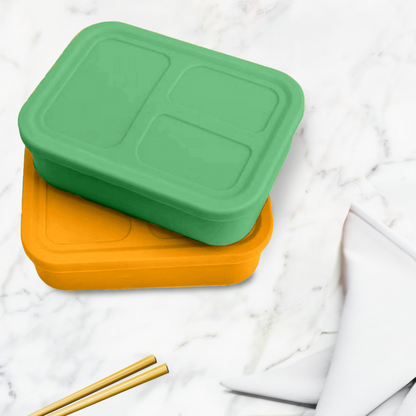 Versatyle Platinum Silicone Bento Box, Leak Proof Lunch Box 2 Pack with 3 Removable Compartments, Container Snack Box, Microwave, Freezer and Dishwasher Safe