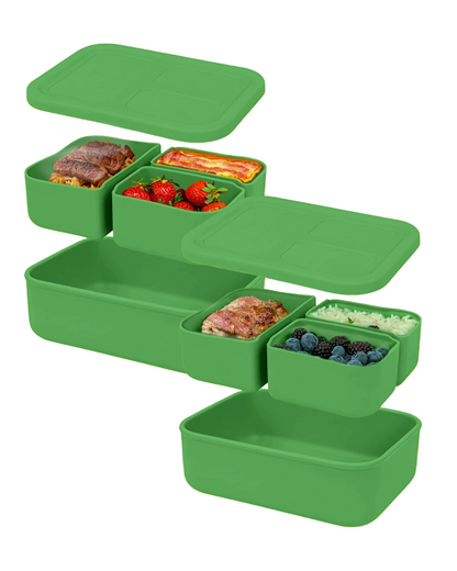 Versatyle Platinum Silicone Bento Box, Leak Proof Lunch Box 2 Pack with 3 Removable Compartments, Container Snack Box, Microwave, Freezer and Dishwasher Safe
