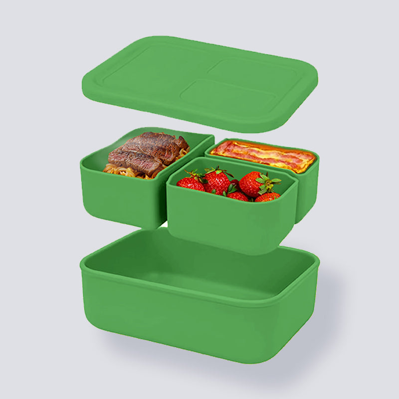 Versatyle Platinum Silicone Bento Box, Leak Proof Lunch Box with 3 Removable Compartments, Container Snack Box, Microwave, Freezer and Dishwasher Safe