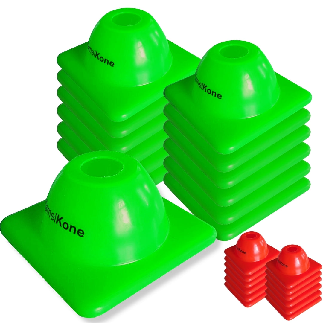 Versatyle Set of 12 Heavy Duty Agility Training Cones for Sports & Kids, KamelKone Flexible Heavy Duty Cones for Bikes, Motorcycle Traffic, Soccer Drills Coaching & Field Marker