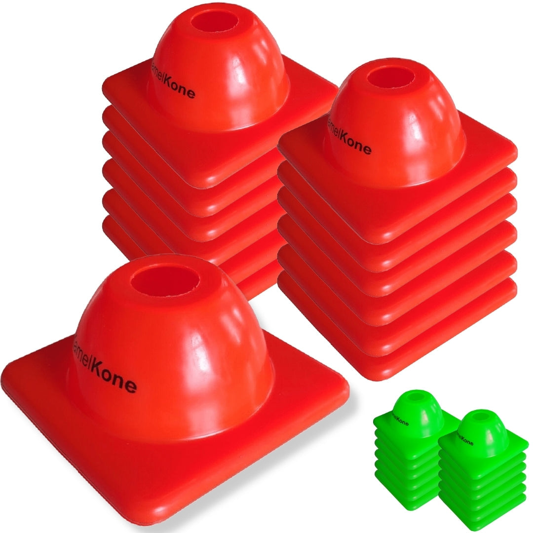 Versatyle Set of 12 Heavy Duty Agility Training Cones for Sports & Kids, KamelKone Flexible Heavy Duty Cones for Bikes, Motorcycle Traffic, Soccer Drills Coaching & Field Marker